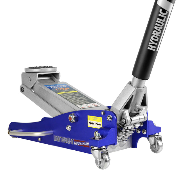 3,000 Lbs Hydraulic Low Profile Aluminum and Steel Racing Floor Jack with Dual Piston Quick Lift Pump - Blue - Fab Heavy Parts