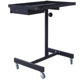Adjustable Tear Down Work Table with Drawer (4) 2.5" Swivel Casters 220 Lbs Capacity Rubber Corners Heavy Duty Steel--Black