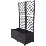 31.5" x 15.7" x 53.5" Poly Rattan Trellis Raised Bed with Drainage Plug 2 Removable Pots with Large Flower Boxes Built - in Support for Climbing Plants Outdoor Patio Garden Decoration - Brown - Fab Heavy Parts