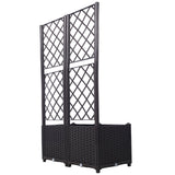 31.5" x 15.7" x 53.5" Poly Rattan Trellis Raised Bed with Drainage Plug 2 Removable Pots with Large Flower Boxes Built - in Support for Climbing Plants Outdoor Patio Garden Decoration - Brown - Fab Heavy Parts