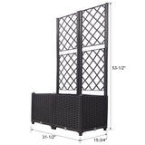 31.5" x 15.7" x 53.5" Poly Rattan Trellis Raised Bed with Drainage Plug 2 Removable Pots with Large Flower Boxes Built - in Support for Climbing Plants Outdoor Patio Garden Decoration - Brown - Fab Heavy Parts