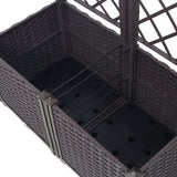 31.5" x 15.7" x 53.5" Poly Rattan Trellis Raised Bed with Drainage Plug 2 Removable Pots with Large Flower Boxes Built - in Support for Climbing Plants Outdoor Patio Garden Decoration - Brown - Fab Heavy Parts