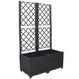 31.5" x 15.7" x 53.5" Poly Rattan Trellis Raised Bed with Drainage Plug 2 Removable Pots with Large Flower Boxes Built - in Support for Climbing Plants Outdoor Patio Garden Decoration - Brown - Fab Heavy Parts