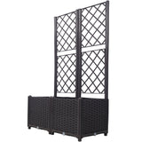 31.5" x 15.7" x 53.5" Poly Rattan Trellis Raised Bed with Drainage Plug 2 Removable Pots with Large Flower Boxes Built - in Support for Climbing Plants Outdoor Patio Garden Decoration - Brown - Fab Heavy Parts