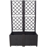 31.5" x 15.7" x 53.5" Poly Rattan Trellis Raised Bed with Drainage Plug 2 Removable Pots with Large Flower Boxes Built - in Support for Climbing Plants Outdoor Patio Garden Decoration - Brown - Fab Heavy Parts