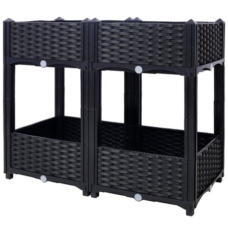 31.5"x15.7"x27.7" Elevated Planter Garden Box with Drainage Plug Raised Beds for Vegetable/Flower/Herb Outdoor Standing Gardening Kit - Black - Fab Heavy Parts