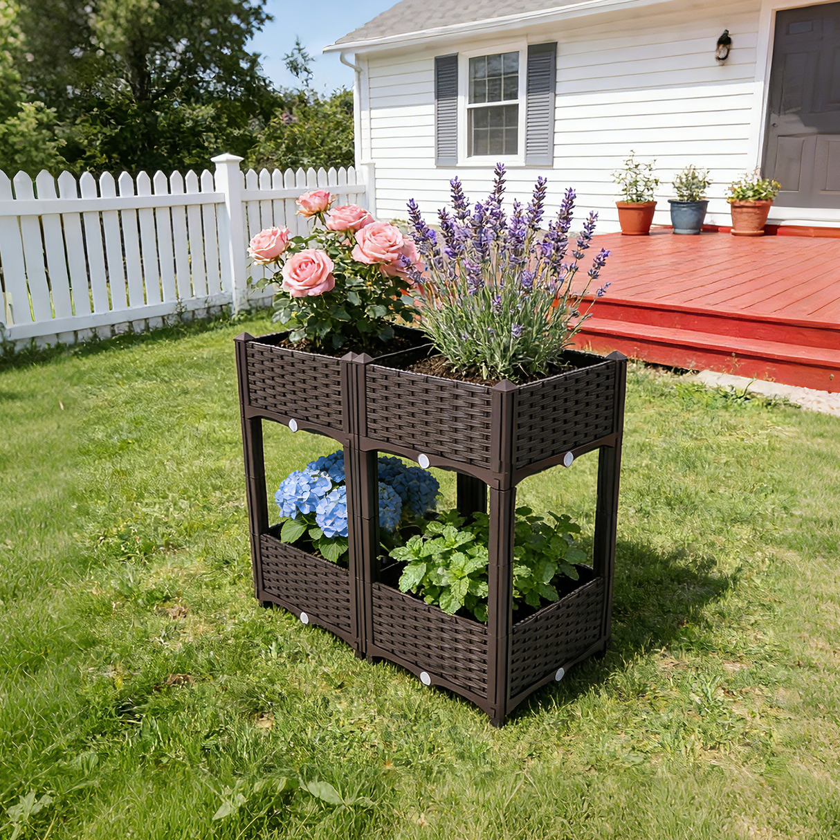 31.5"x15.7"x27.7" Elevated Planter Garden Box with Drainage Plug Raised Beds for Vegetable/Flower/Herb Outdoor Standing Gardening Kit - Brown - Fab Heavy Parts