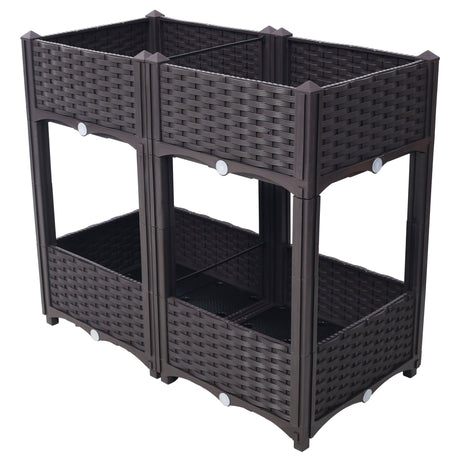 31.5"x15.7"x27.7" Elevated Planter Garden Box with Drainage Plug Raised Beds for Vegetable/Flower/Herb Outdoor Standing Gardening Kit - Brown - Fab Heavy Parts
