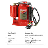 32 - Ton Hydraulic Air - Operated Bottle Jack Lift Portable Low Profile Manual Air with Handle - Fab Heavy Parts