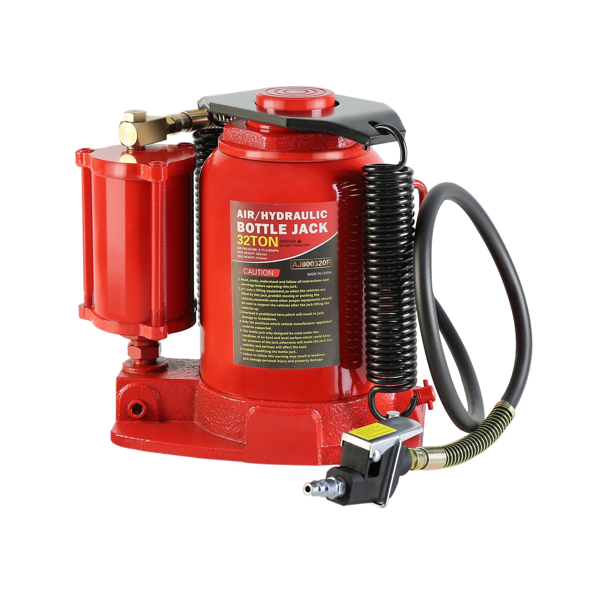 32 - Ton Hydraulic Air - Operated Bottle Jack Lift Portable Low Profile Manual Air with Handle - Fab Heavy Parts