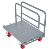 Steel Panel Truck Heavy Duty Drywall Lumber Cart Platform Flat 2000lbs 6" Swivel Brake Casters with 1 Front and 2 Side Handrails 36''x24''--Grey