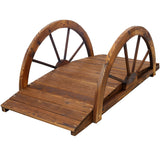 3.3ft Wooden Garden Bridge Arc Footbridge with Half - Wheel Style Railings & Solid Fir Construction Stained Wood - Fab Heavy Parts