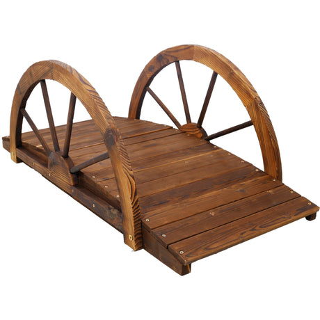 3.3ft Wooden Garden Bridge Arc Footbridge with Half - Wheel Style Railings & Solid Fir Construction Stained Wood - Fab Heavy Parts