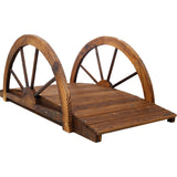 3.3ft Wooden Garden Bridge Arc Footbridge with Half - Wheel Style Railings & Solid Fir Construction Stained Wood - Fab Heavy Parts