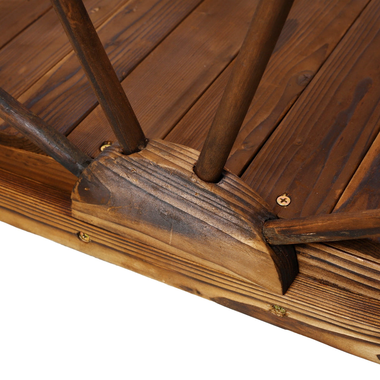 3.3ft Wooden Garden Bridge Arc Footbridge with Half - Wheel Style Railings & Solid Fir Construction Stained Wood - Fab Heavy Parts