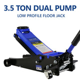 3.5 Ton Low Profile Heavy - Duty Steel Racing Floor Jack with Dual Piston Quick Lift Pump Lifting Range 4" - 21" - Fab Heavy Parts