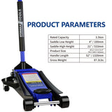 3.5 Ton Low Profile Heavy - Duty Steel Racing Floor Jack with Dual Piston Quick Lift Pump Lifting Range 4" - 21" - Fab Heavy Parts