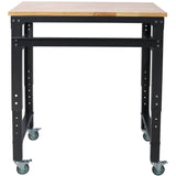 35' Wide Rolling Workbenches with Rubber Wood Top Black Hammertone Leg Adjustable Height Metal - Fab Heavy Parts