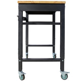 35' Wide Rolling Workbenches with Rubber Wood Top Black Hammertone Leg Adjustable Height Metal - Fab Heavy Parts