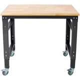 35' Wide Rolling Workbenches with Rubber Wood Top Black Hammertone Leg Adjustable Height Metal - Fab Heavy Parts