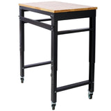 35' Wide Rolling Workbenches with Rubber Wood Top Black Hammertone Leg Adjustable Height Metal - Fab Heavy Parts