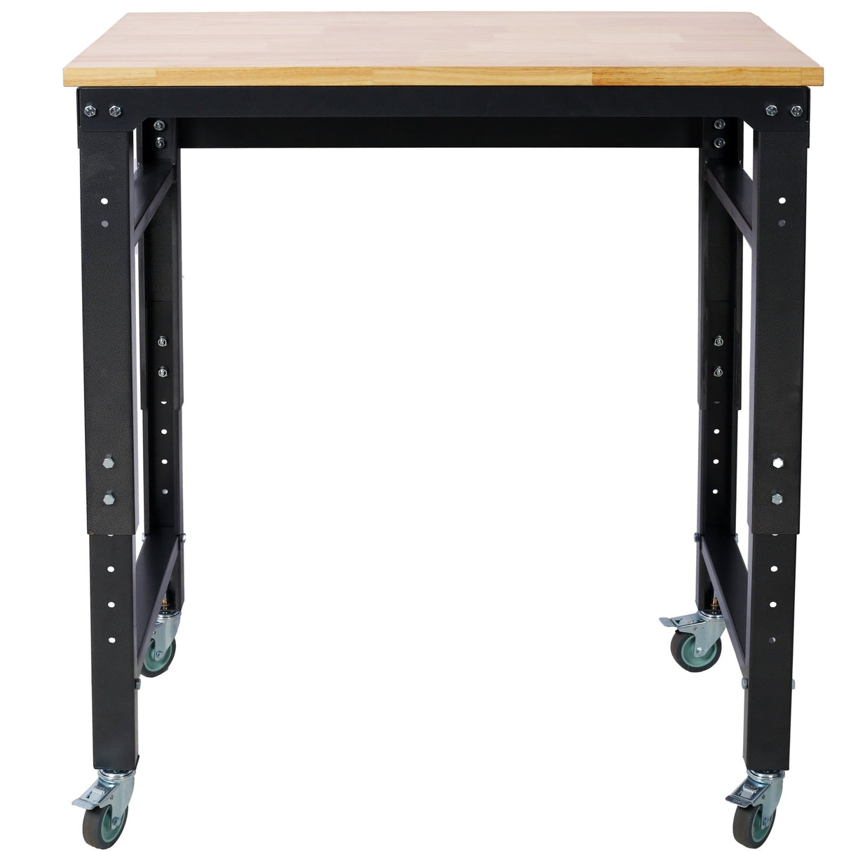35' Wide Rolling Workbenches with Rubber Wood Top Black Hammertone Leg Adjustable Height Metal - Fab Heavy Parts