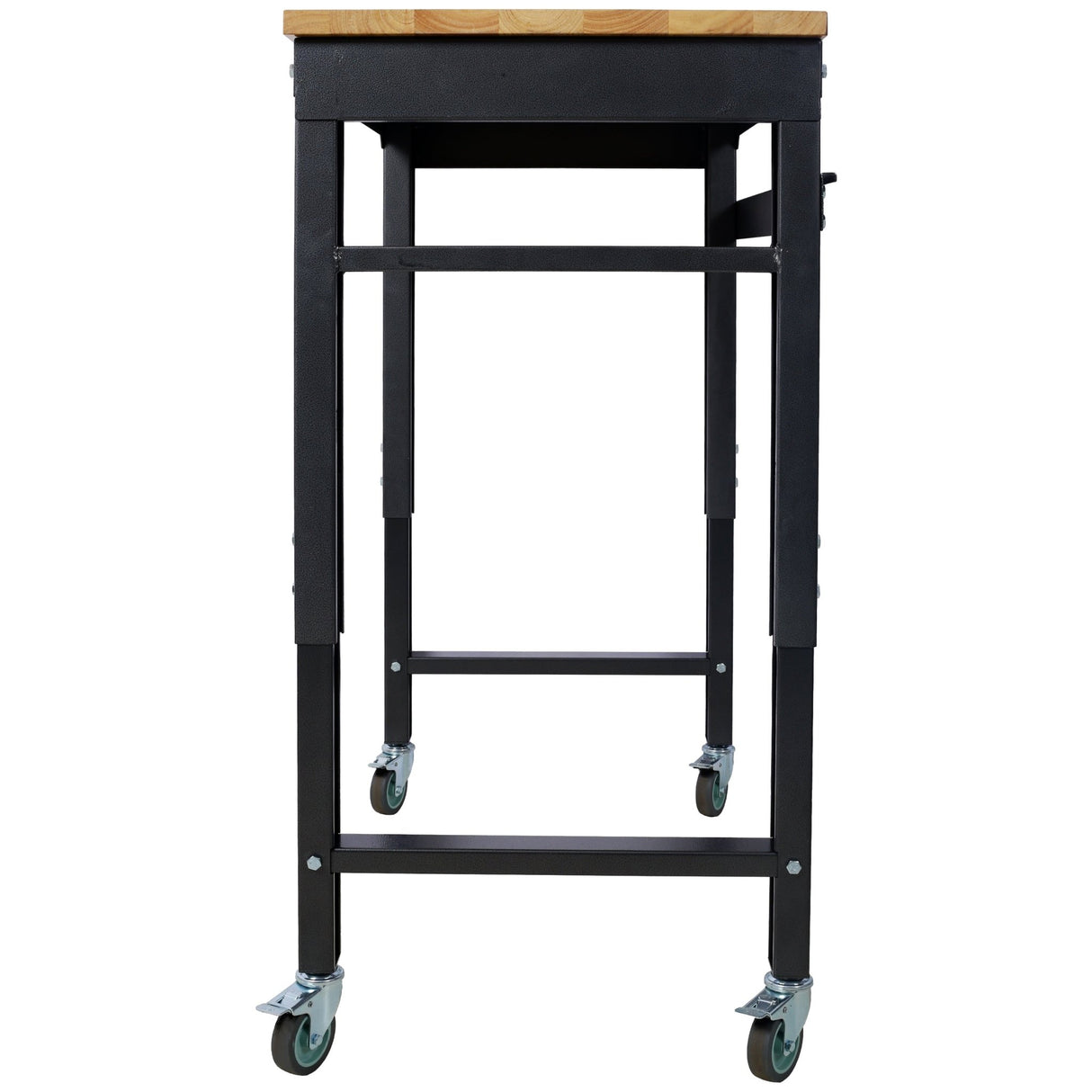 35' Wide Rolling Workbenches with Rubber Wood Top Black Hammertone Leg Adjustable Height Metal - Fab Heavy Parts