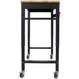 35' Wide Rolling Workbenches with Rubber Wood Top Black Hammertone Leg Adjustable Height Metal - Fab Heavy Parts