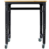 35' Wide Rolling Workbenches with Rubber Wood Top Black Hammertone Leg Adjustable Height Metal - Fab Heavy Parts
