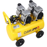 Compresor de aire silencioso de 2.5 hp 13 galones Tienda eléctrica sin aceite sin aceite Ligero con ruedas Nivel de ruido de 70 dba con válvula de drenaje automática amarillo