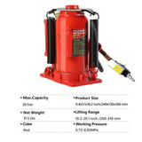 20 Ton Air Hydraulic Bottle Jack with Manual Hand Pump--Red