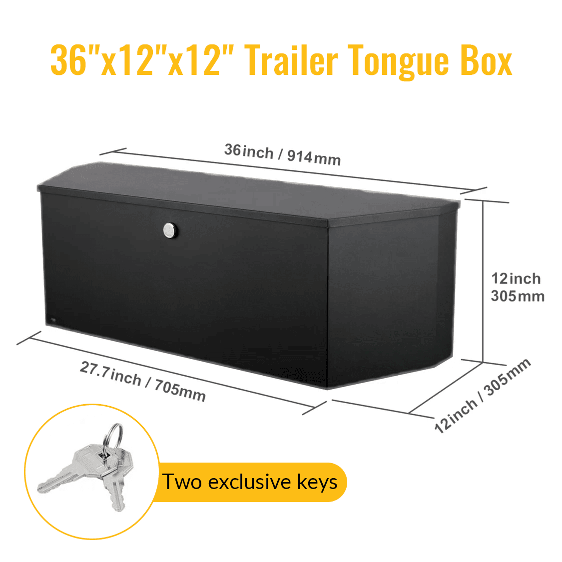 36"x12"x12" Trailer Tongue Box with Lock and Keys Carbon Steel Heavy Duty Utility - Fab Heavy Parts