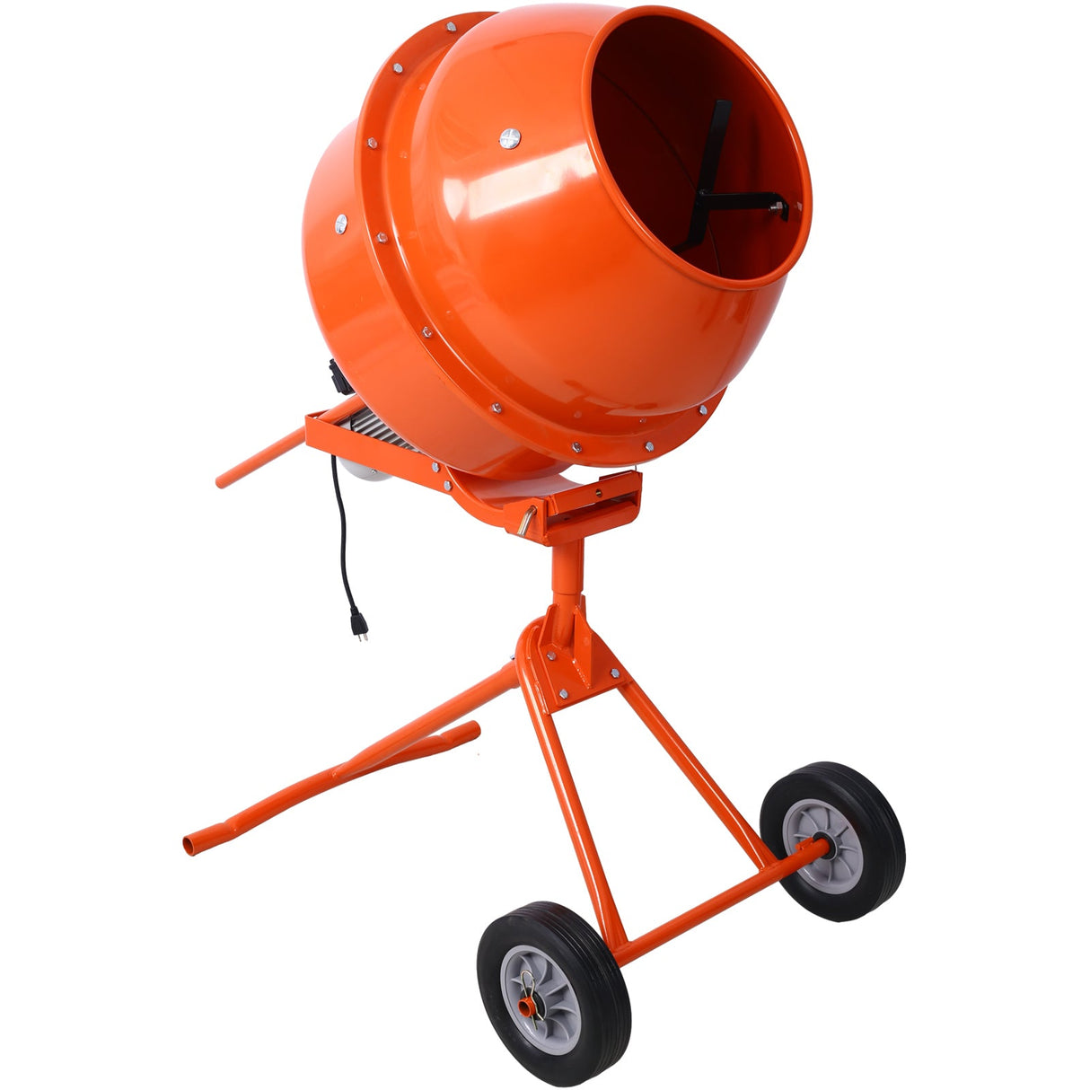 370W Portable Electric Concrete Mixer Cement Mixing Barrow Machine Mortar Handle with Wheel 4.6 cu/ft. - Orange - Fab Heavy Parts