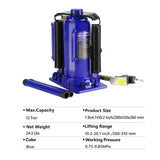 12 Ton Pneumatic Air Hydraulic Bottle Jack with Manual Hand Pump Heavy Duty--Blue