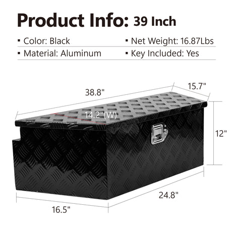 38.8"x16.5"x12" Truck Tool Box Aluminum Utility Trailer Tongue Tool Box 5 Bar Tread with Lock & Keys - Fab Heavy Parts