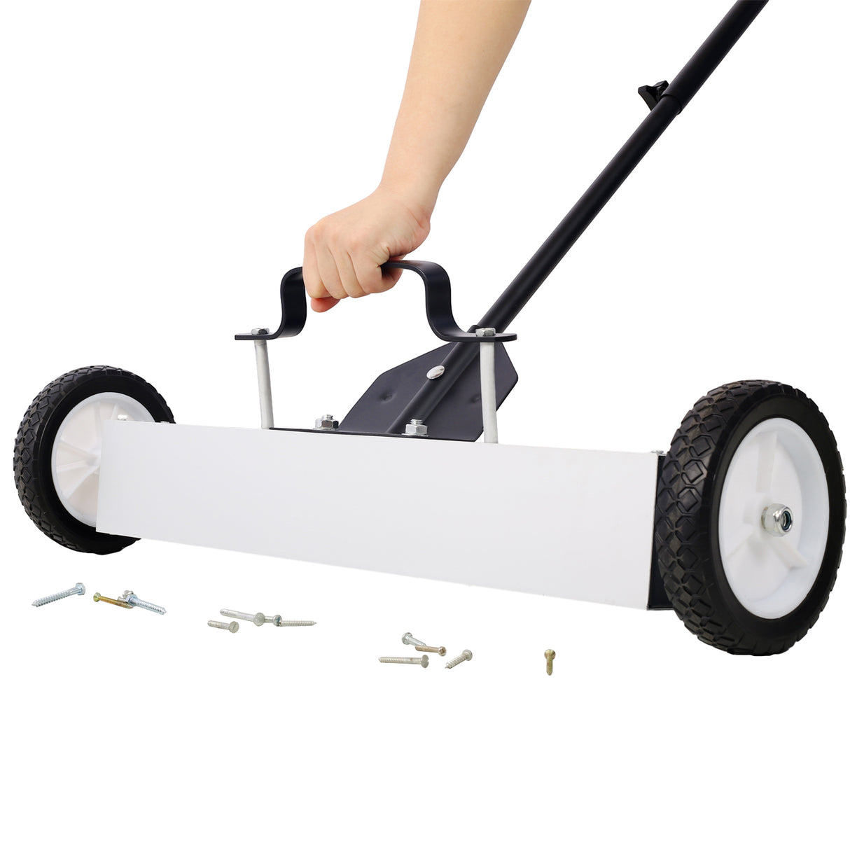 24'' Rolling Magnetic Pick-Up Sweeper Heavy Duty Push Type with Release 30 Lbs Capacity--Black and Silver