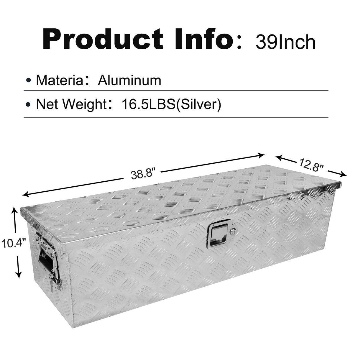 39 Inch Truck Bed Tool Box with Handle and Lock Aluminum Heavy Duty - Silver - Fab Heavy Parts