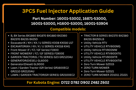 Inyector de combustible 3 uds 16871-53000 16871-53002 para motor Kubota D722 D782 D902