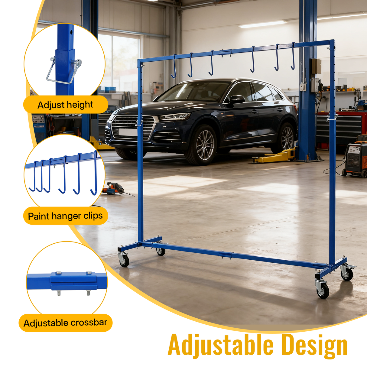 Adjustable Height Paint Hanger Drying Rack Mobile Painting Stand with 6 Hanging Hooks--Blue