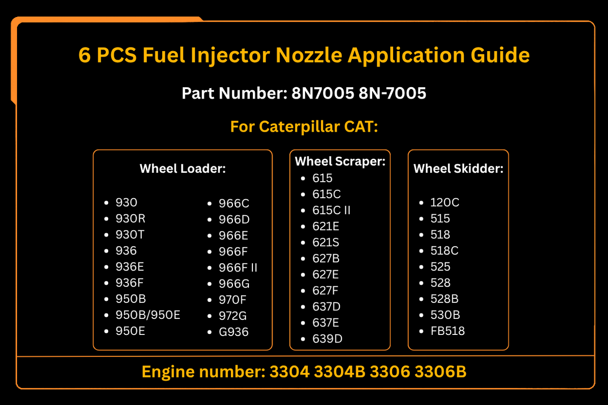 6 PCS Fuel Injector Nozzle Ass'y 8N7005 8N-7005 Fits for Caterpillar 235 330 350 Excavator D5 D6 Tractor 936 950 Loader