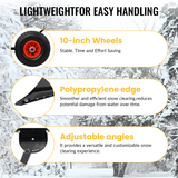 Snow Shovel Pusher with Wheels Cushioned Adjustable Angle Handle Removal Tool 29" Blade 10" Wheels Black