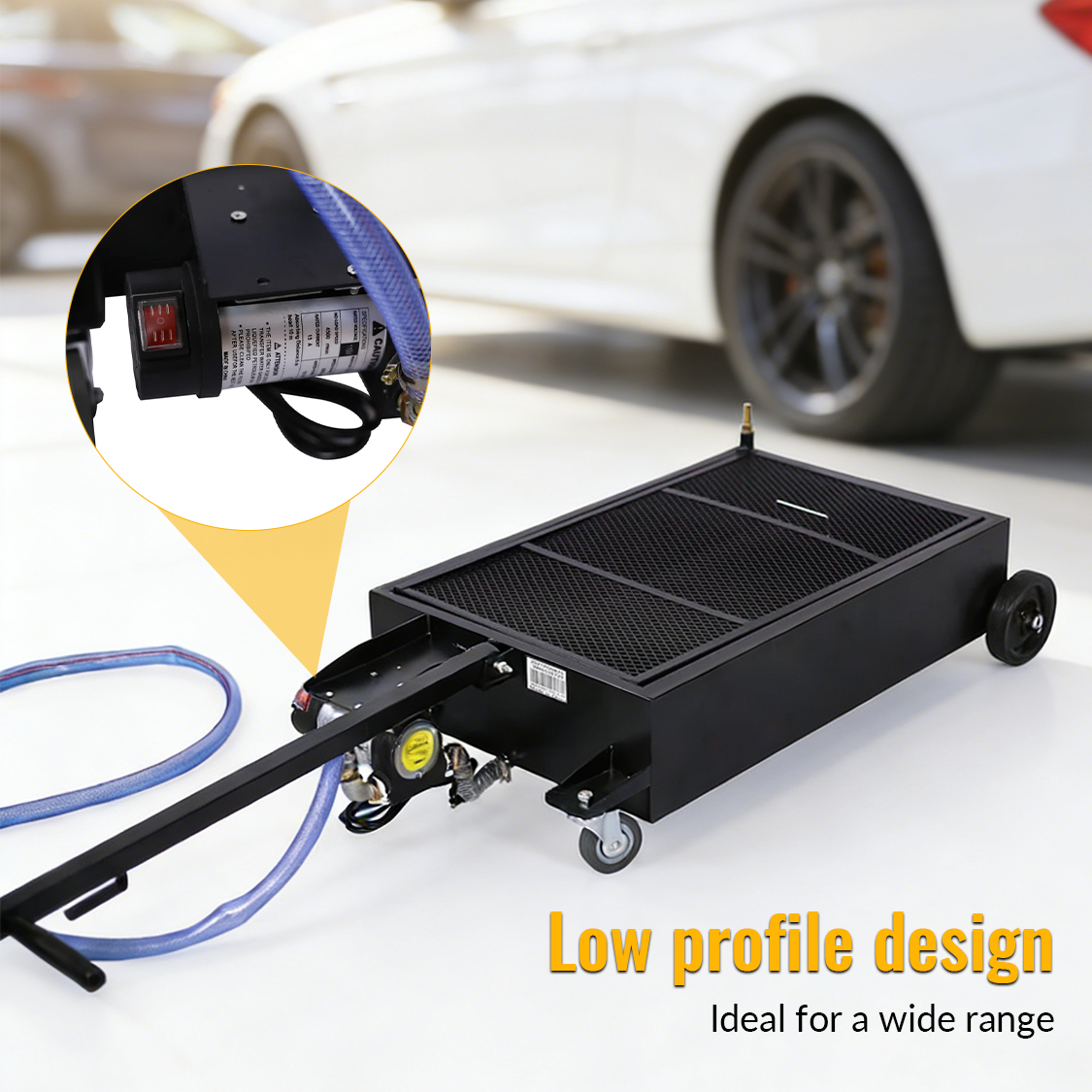 25 Gallon Low Profile Oil Drain Pan with Electric Pump--Black