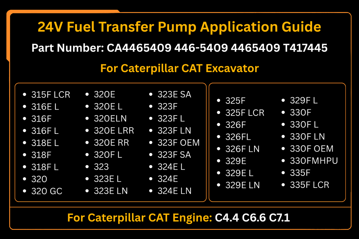 Pompe de transfert de carburant 24V 446-5409 4465409, convient pour Caterpillar CAT C4.4 C6.6 C7.1 312E 312F 313F 924K 930K 938K