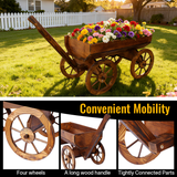 Wood Wagon Flower Planter Pot Stand w/ wheels-茶色