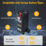 12V & 24V Wheeled Battery Charger Fully Automotive Battery Maintainer Jump Starter Dial Display Telescopic Handle
