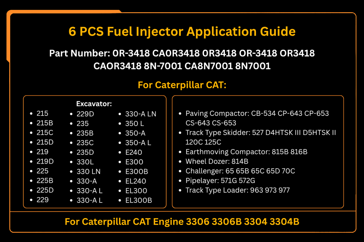 6 Stück Kraftstoffeinspritzer 0R-3418 0R3418 passend für Caterpillar CAT Motor 3304 3304B 3306 3306B Bagger 215 219 225 229 235 E240 E300