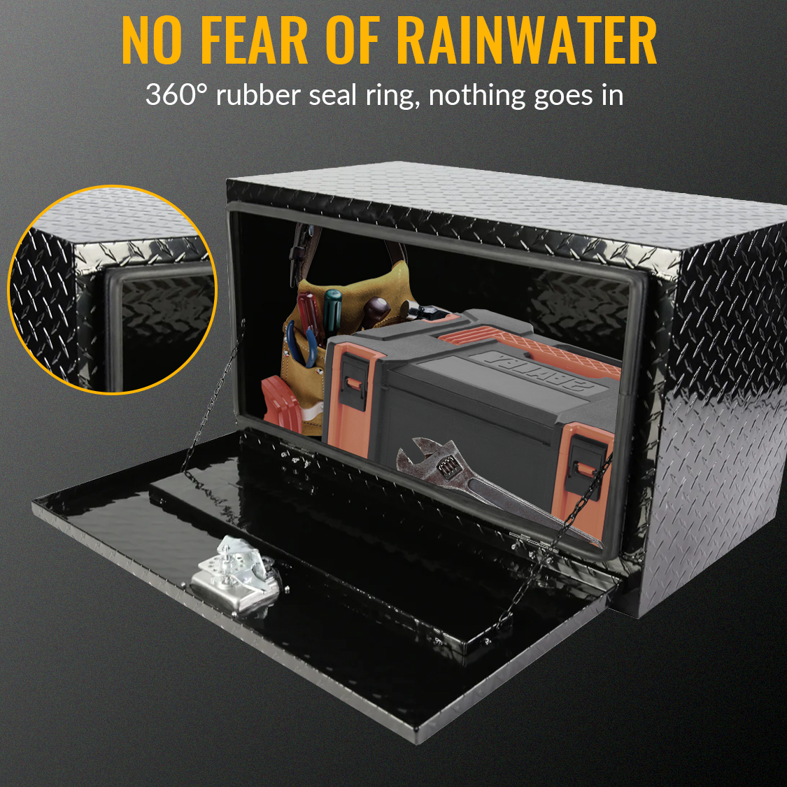 30 inch Truck Tool Box 30"×17"×18" Aluminum Stripes Plated Tool Box with Lock and Keys Black