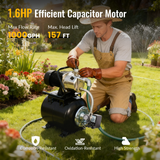 1.6HP Shallow Well Pump with Pressure Tank Garden Water Pump Irrigation Pump Automatic Stainless Steel Head