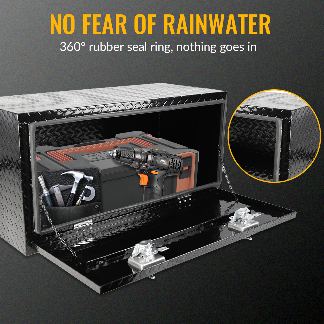 36 Inch Truck Tool Box 36"×17"×18" Heavy Duty Black Aluminum Tread Tool Box na may Locks T-Handle Latch Key