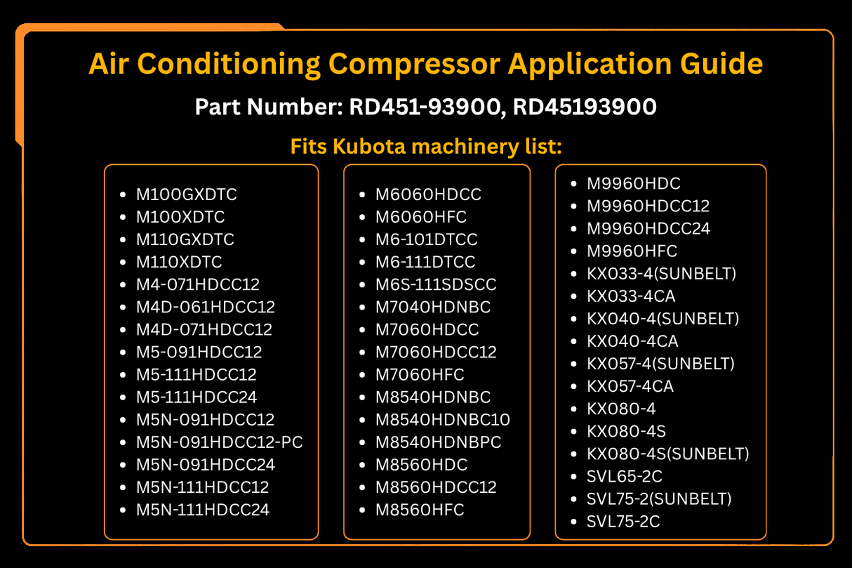Compressore dell'aria condizionata RD451-93900 adatto per pala cingolata Kubota SVL75C SVL75-2C SVL90C SVL95 escavatore KX057